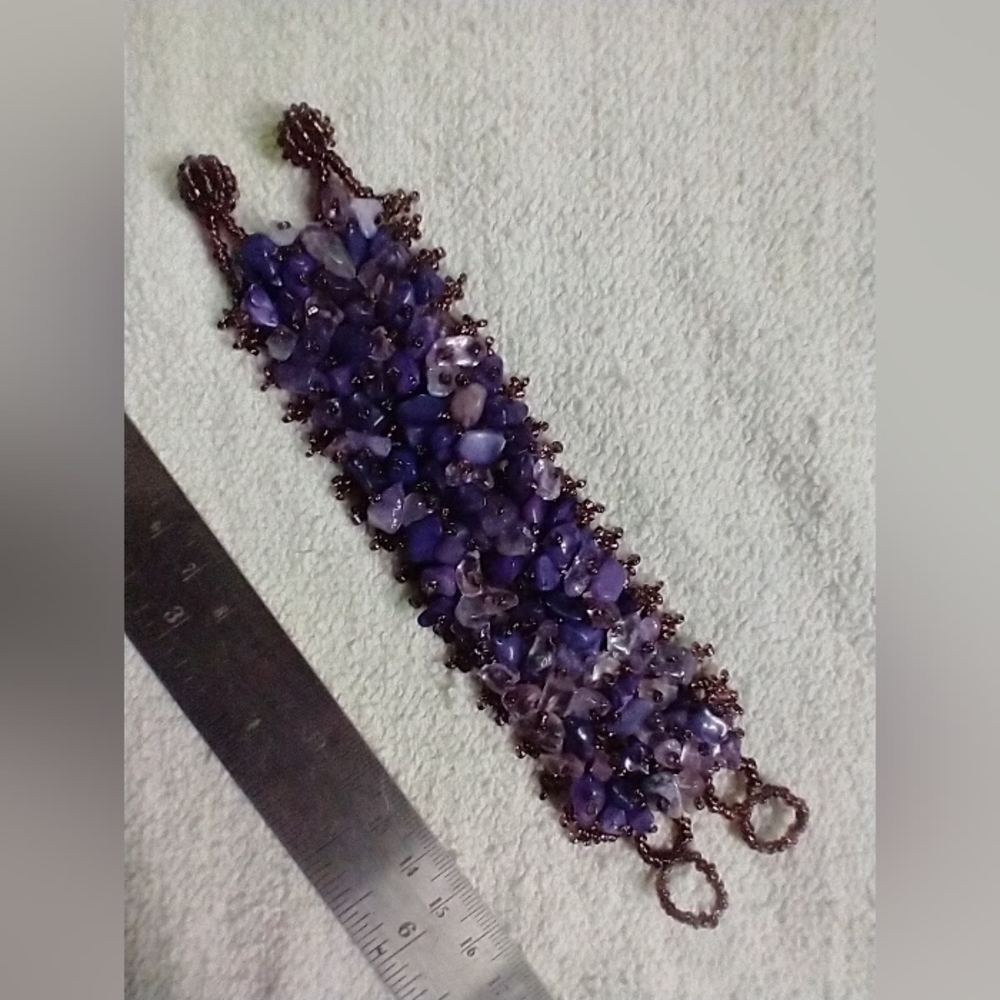 Purple beaded amethyst chip woven bracelet
